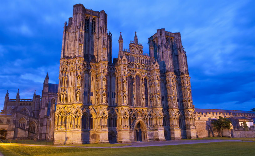 Wells Cathedral at dusk